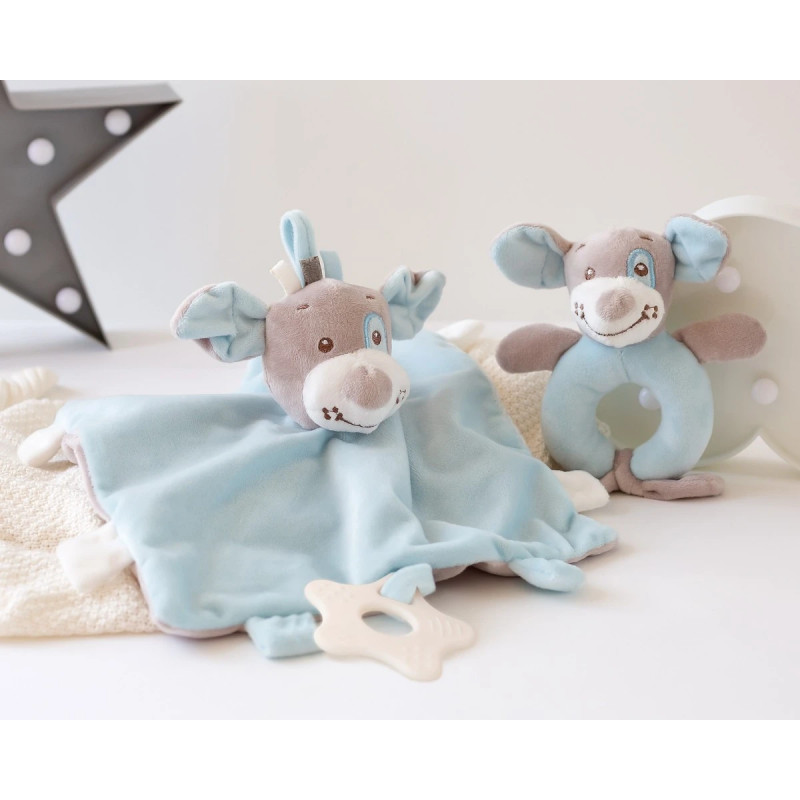Set azul doudou y sonajero perrito-Kiokids