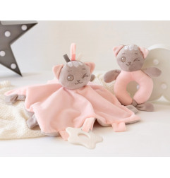 Set doudou y sonajero gatito rosa-Kiokids
