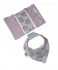 Set Babero Bandana Reversible+Tres Babitas Liberty-Todo Amor Baby