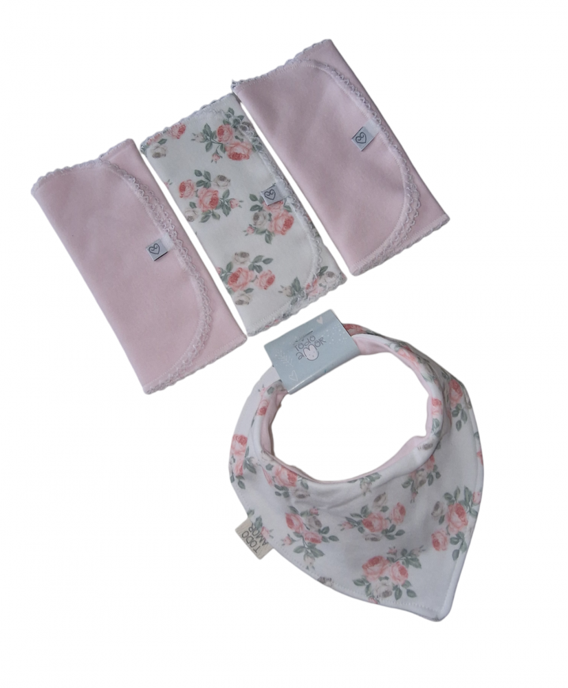 Set Babero Bandana Reversible+Tres Babitas Liberty-Todo Amor Baby