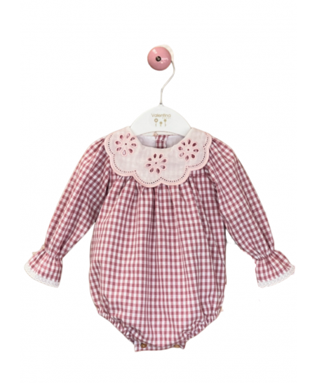 Pelele Vichy Rosa con Cuello KAX97-Valentina Bebés