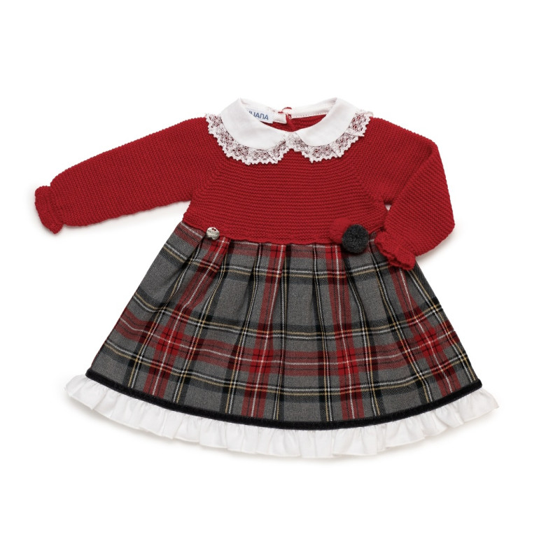 Vestido Cuerpo Punto Cuadros Rojo-Juliana