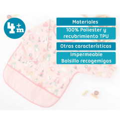 Babero impermeable con mangas rosa-Kiokids