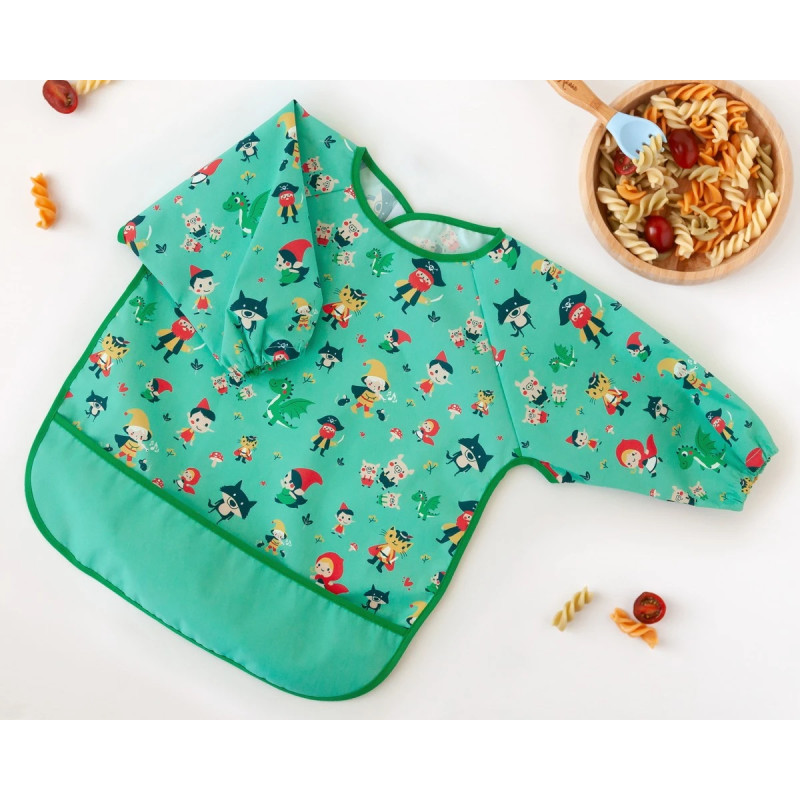 Babero impermeable con mangas verde-Kiokids