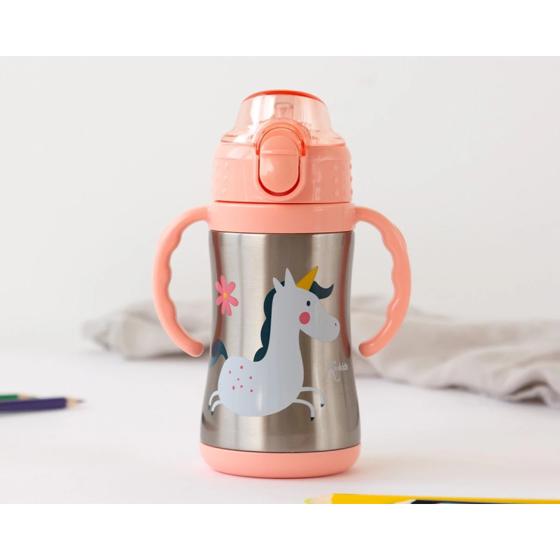 Botella entrenamiento unicornio rosa 280ml acero inoxidable-Kiokids