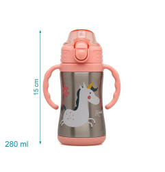 Botella entrenamiento unicornio rosa 280ml acero inoxidable-Kiokids