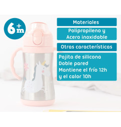 Botella entrenamiento unicornio rosa 280ml acero inoxidable-Kiokids
