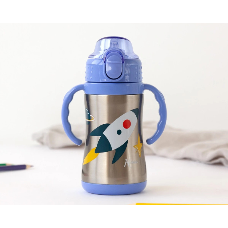 Botella entrenamiento cohete azul 280ml acero inoxidable-Kiokids
