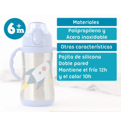 Botella entrenamiento cohete azul 280ml acero inoxidable-Kiokids