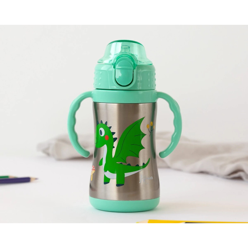 Botella entrenamiento dragón verde 280ml acero inoxidable-Kiokids