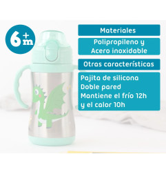 Botella entrenamiento dragón verde 280ml acero inoxidable-Kiokids