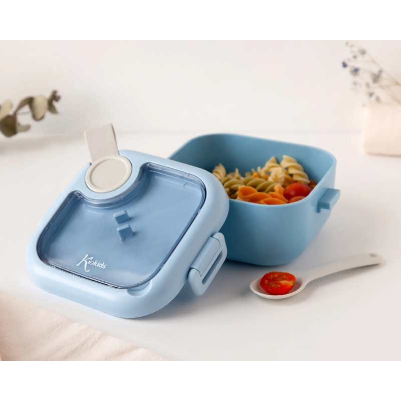 Caja almuerzo azul con cuchara gris-Kiokids
