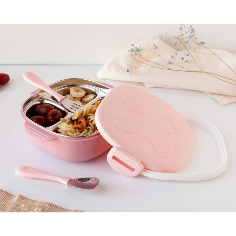 Caja almuerzo cuadrado acero inoxidable rosa-Kiokids