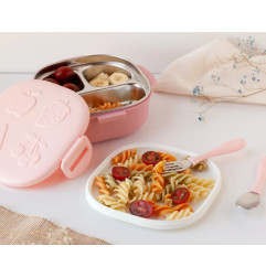 Caja almuerzo cuadrado acero inoxidable rosa-Kiokids