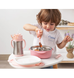 Caja almuerzo cuadrado acero inoxidable rosa-Kiokids