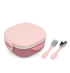 Caja almuerzo cuadrado acero inoxidable rosa-Kiokids