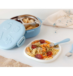 Caja almuerzo cuadrado acero inoxidable azul-Kiokids