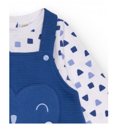 Conjunto de peto y camiseta para bebé niño en tonos azul y blanco con estampado de animalito-Tuc Tuc