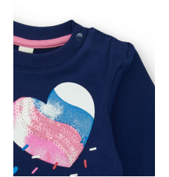 Sudadera de niña en azul marino con corazón brillante y diseño trasero asimétrico-Tuc Tuc