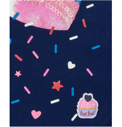 Sudadera de niña en azul marino con corazón brillante y diseño trasero asimétrico-Tuc Tuc