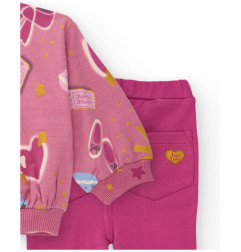 Conjunto para niña de sudadera rosa con estampado divertido y pantalón acampanado-Tuc Tuc