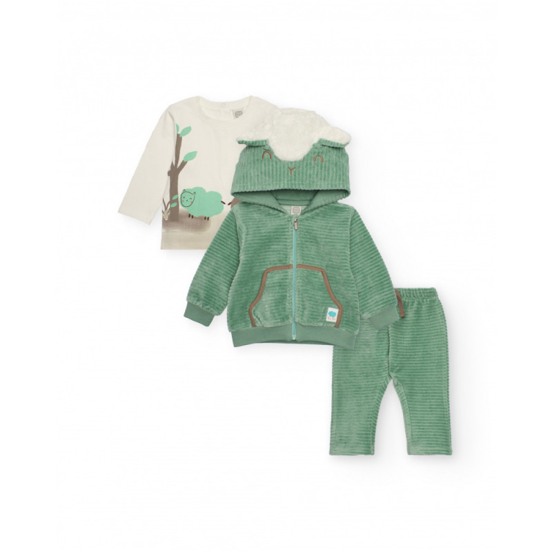 Conjunto de tres piezas para bebé niño en verde y blanco con diseño de ovejita-Tuc Tuc