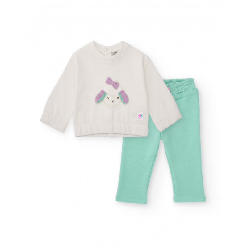 Conjunto de sudadera blanca y pantalón verde agua para niña-Tuc Tuc
