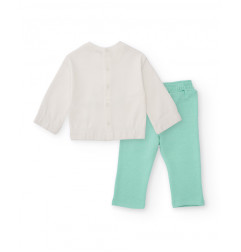 Conjunto de sudadera blanca y pantalón verde agua para niña-Tuc Tuc