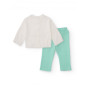 Conjunto de sudadera blanca y pantalón verde agua para niña-Tuc Tuc