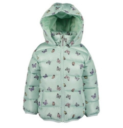 Abrigo acolchado con capucha niña cierre cremallera estampado mariposas-Blue Seven