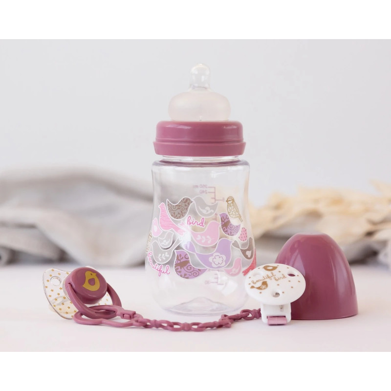 Set biberón, chupete y pinza rosa-Kiokids