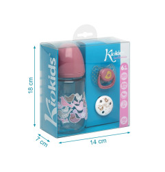 Set biberón, chupete y pinza rosa-Kiokids