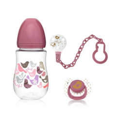 Set biberón, chupete y pinza rosa-Kiokids