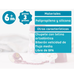 Set biberón, chupete y pinza rosa-Kiokids