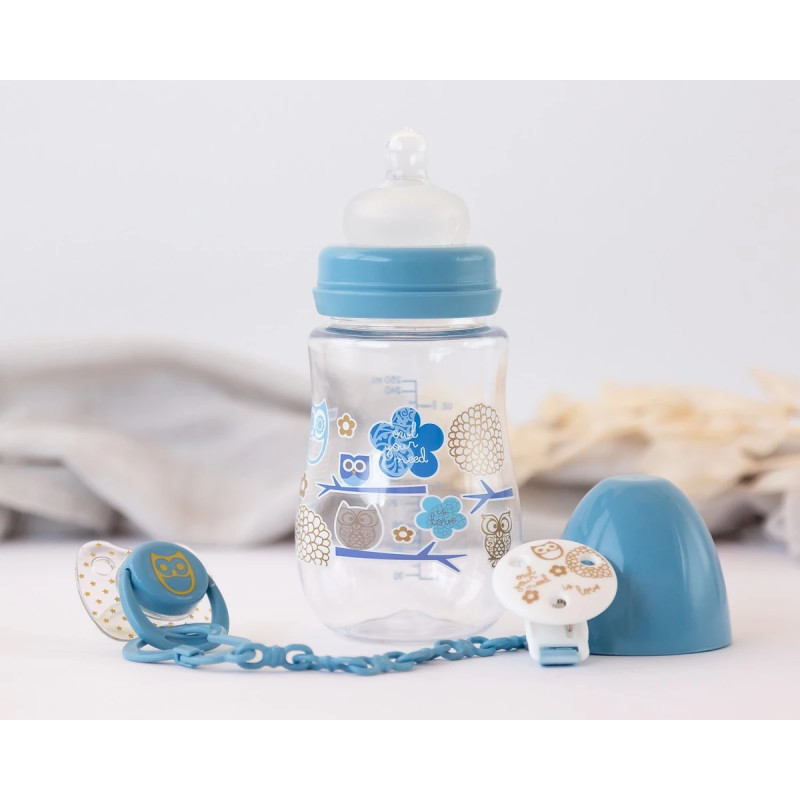 Set biberón, chupete y pinza azul-Kiokids
