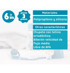 Set biberón, chupete y pinza azul-Kiokids