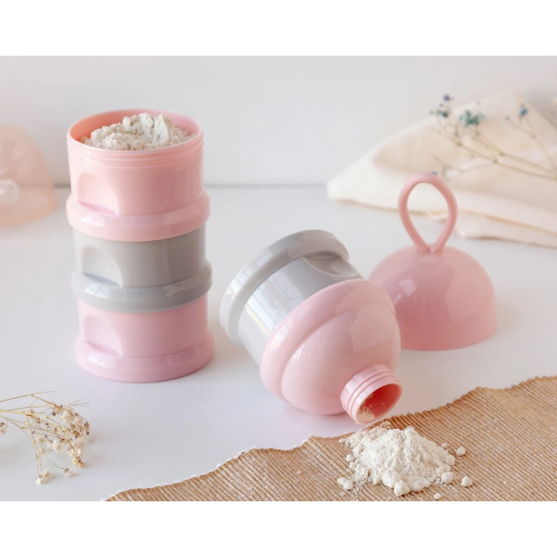 Dosificador torre de leche en polvo rosa y gris-Kiokids