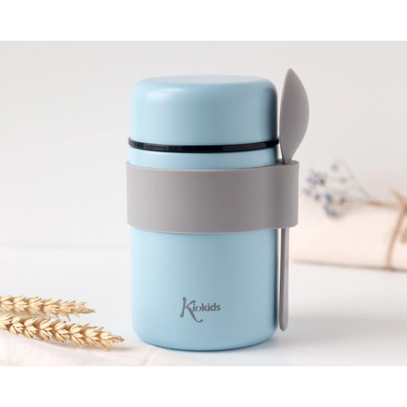 Termo papillero de acero inoxidable 500ml con cuchara azul-Kiokids