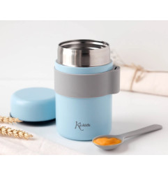 Termo papillero de acero inoxidable 500ml con cuchara azul-Kiokids