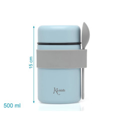 Termo papillero de acero inoxidable 500ml con cuchara azul-Kiokids