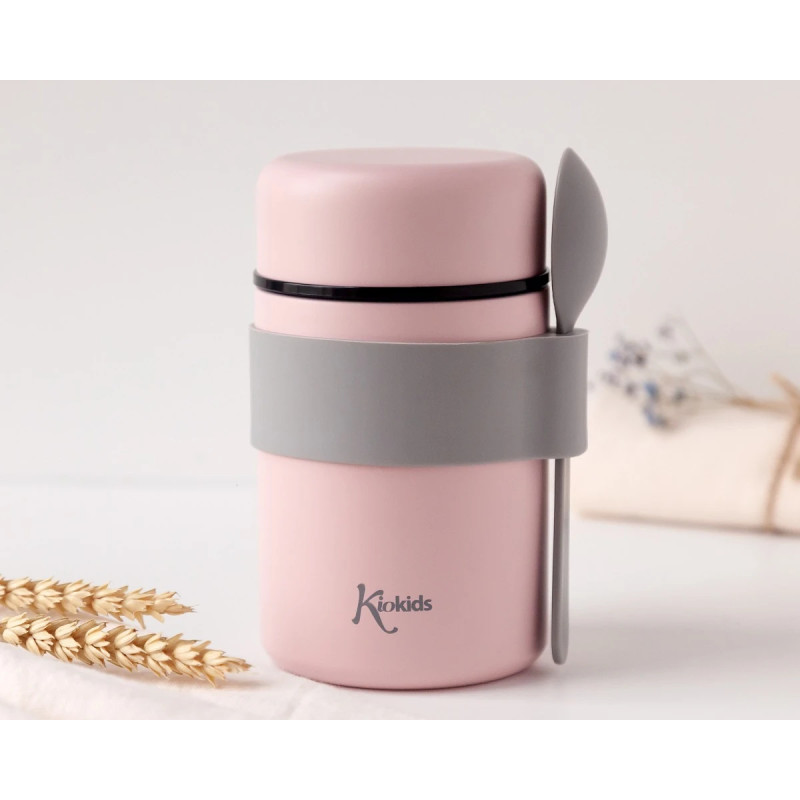 Termo papillero de acero inoxidable 500ml con cuchara rosa-Kiokids