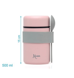 Termo papillero de acero inoxidable 500ml con cuchara rosa-Kiokids