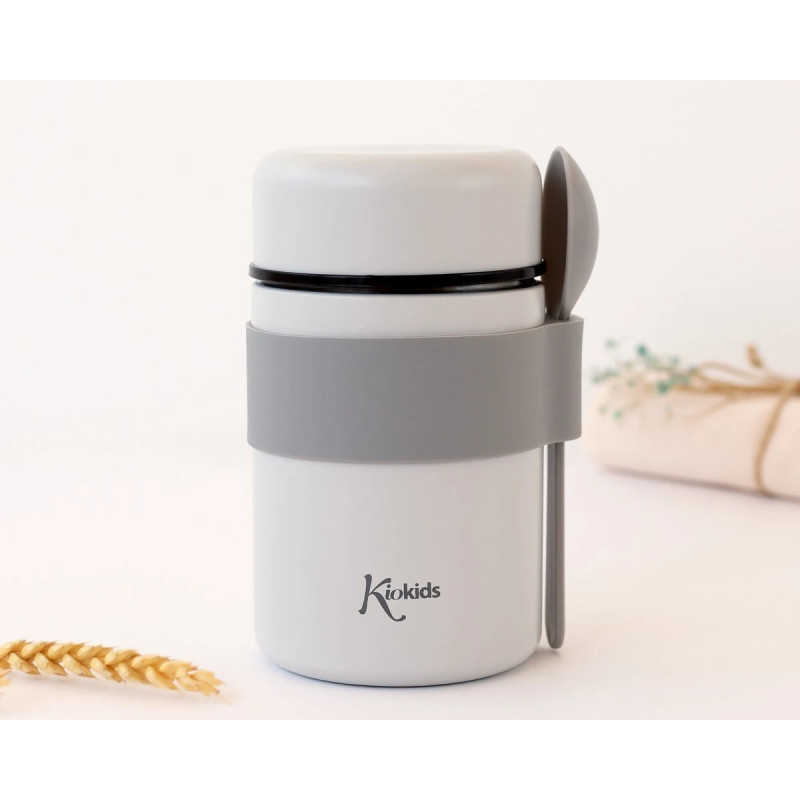 Termo papillero de acero inoxidable 500ml con cuchara gris-Kiokids