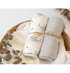 Set 2 muselinas ballenas gris 120x120cm-Kiokids