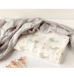 Set 2 muselinas ballenas gris 120x120cm-Kiokids