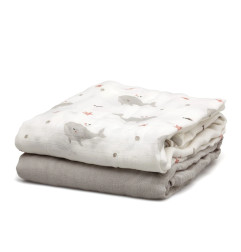 Set 2 muselinas ballenas gris 120x120cm-Kiokids