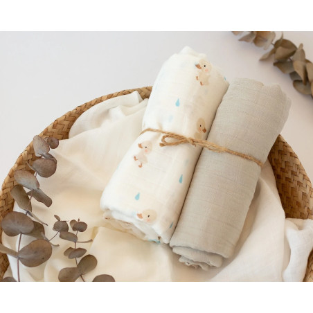 Set 2 muselinas patitos beige 120x120cm-Kiokids