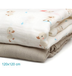 Set 2 muselinas patitos beige 120x120cm-Kiokids