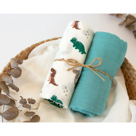 Set 2 muselinas dinosaurios sage 120x120cm-Kiokids