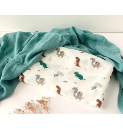 Set 2 muselinas dinosaurios sage 120x120cm-Kiokids